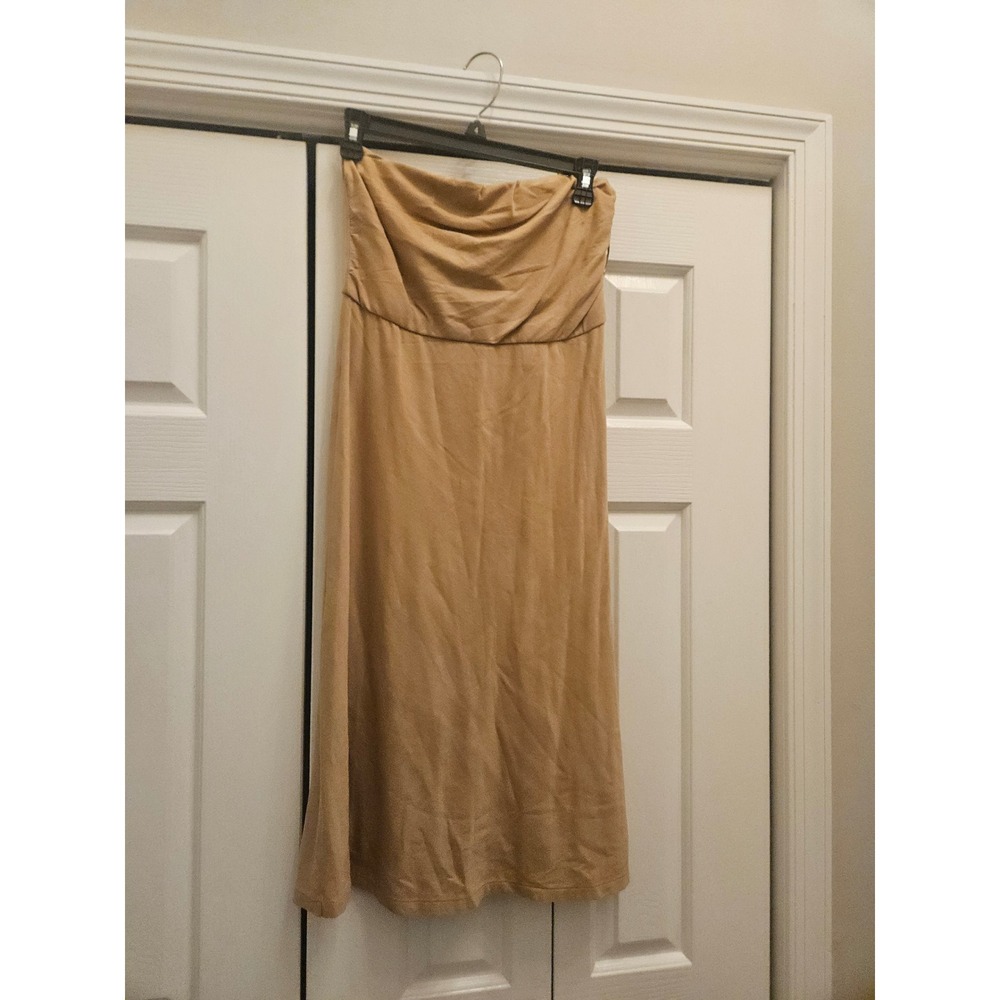 Ralph Lauren Womens Strapless Midi Dress Tan Cotton Jersey Tube Dress Size M